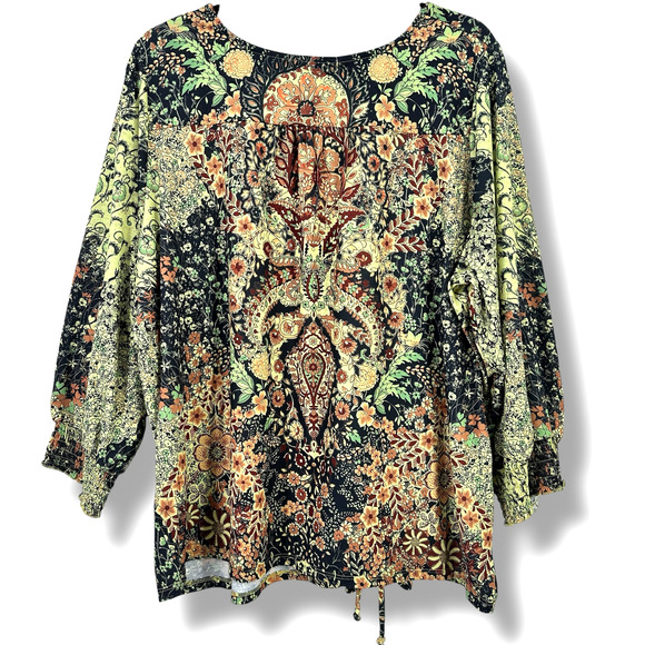 Farmers Market Deco Tie Waist Jacobean Floral Embellished Shirt Plus Size 2X - Picture 6 of 9